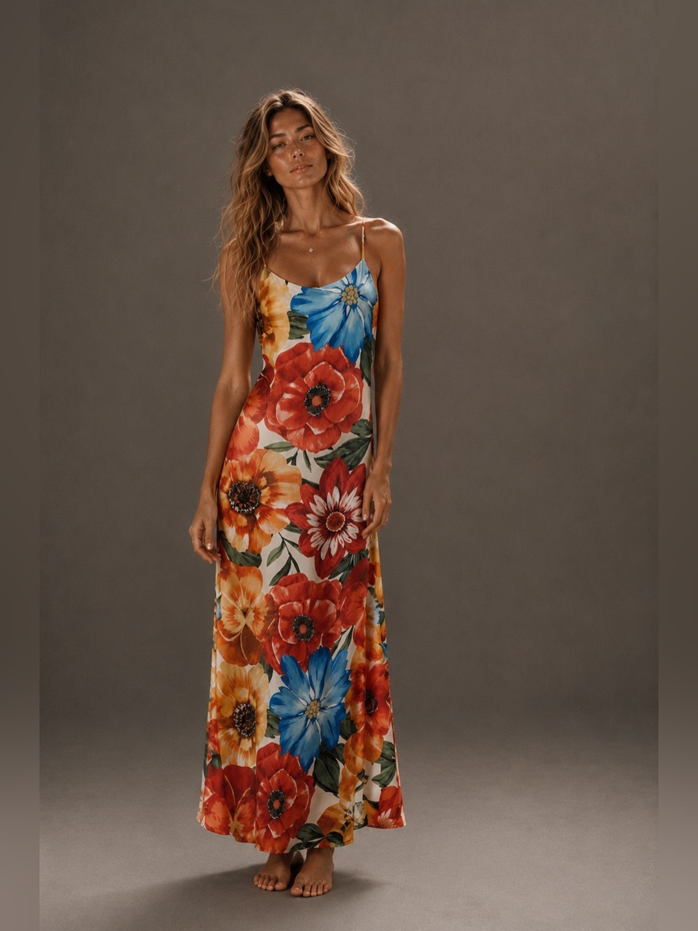 Calypso St. Barth Satin Floral Print Maxi Dress NWT Small